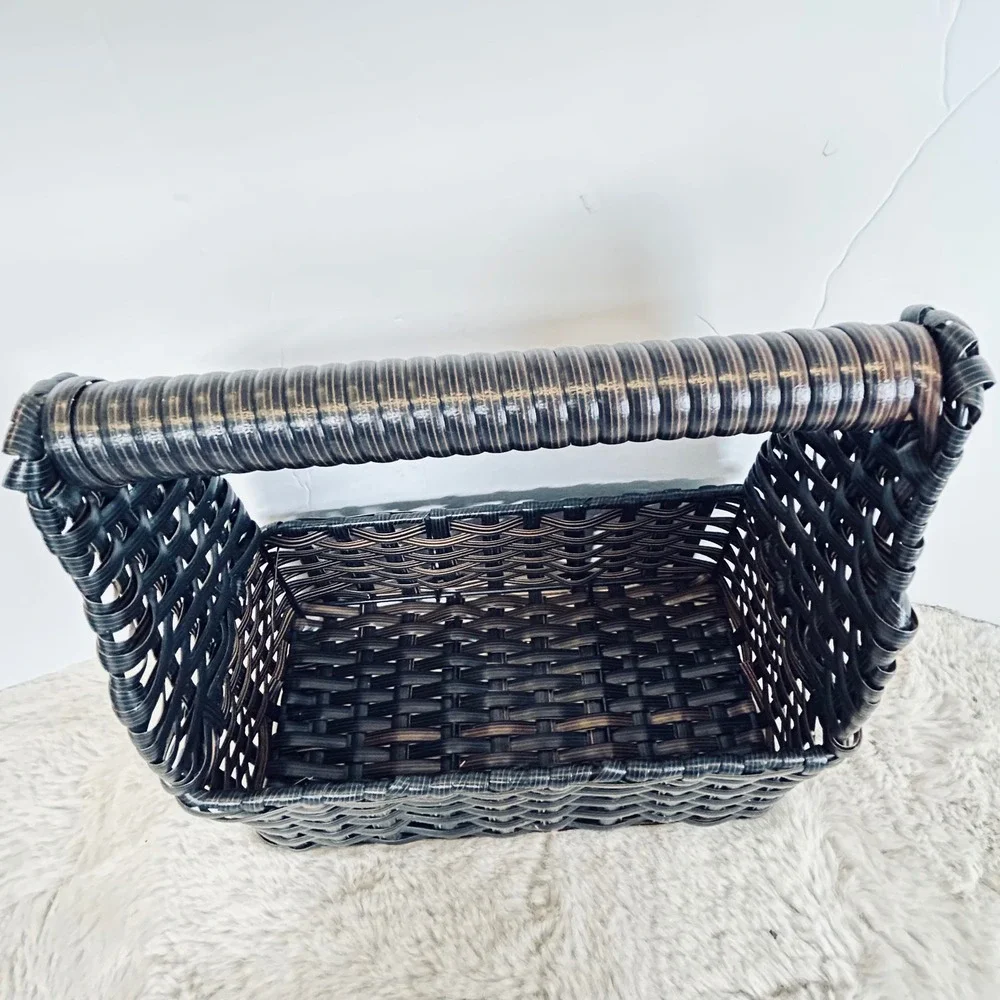 Woven Basket with Handle Storage‎ Organizer Shelf Decor Display Black Brown